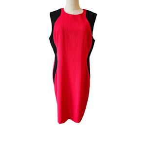 Ann Klein Color‎ Block Sheath Dress Women Size 14 Sleeveless Bodycon Red Black